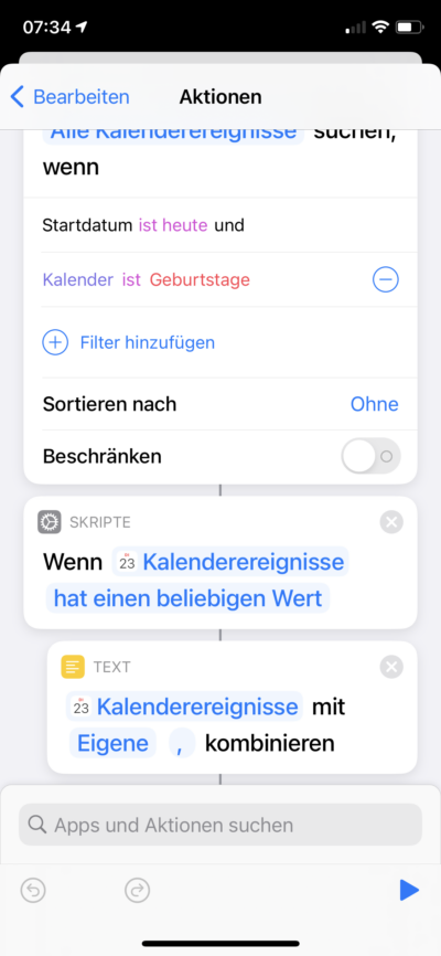 ioBroker: Geburtstage aus dem iOS Kalender mit Kurzbefehlen auslesen 